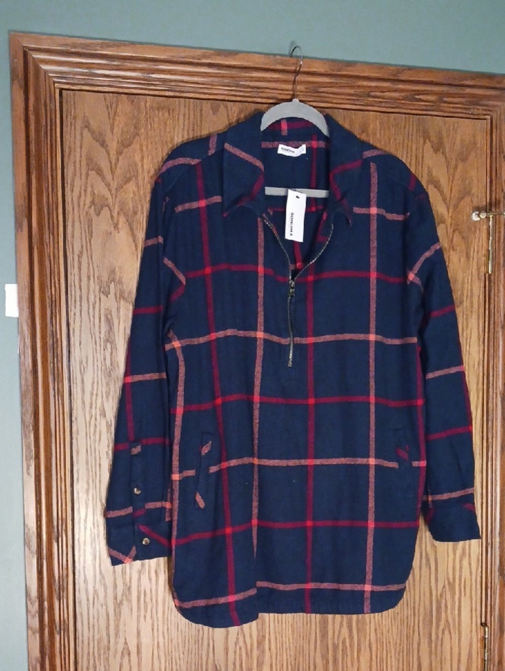 NWT Women's Sonoma 1/4 Zip Pullover Longer Flannel Top